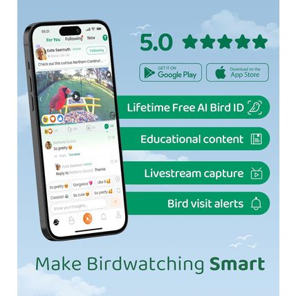 HIXX Smart Bird Feeder with Camera, Lifetime Free AI Bird Species Recognition, S