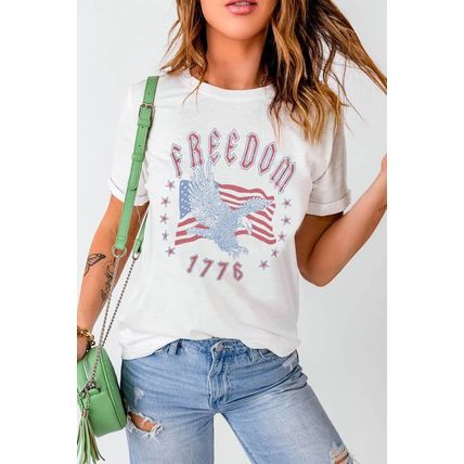 White FREEDOM Eagle Flag Print 1776 Graphic Tee