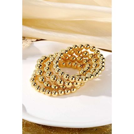 Gold Multi Layered Alloy Beaded Elastic Bracelet