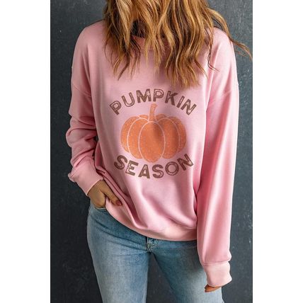 Pink PUMPKIN SEASON Crew Neck Drop Shoulder Sweatshirt