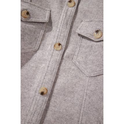 Light Grey Turn Down Collar Flap Pockets Buttoned Shacket