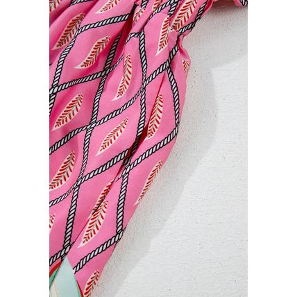 Pink Paisley Geometric Print V Neck High Waist Romper