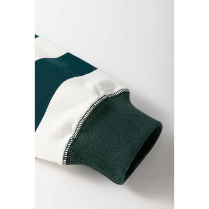 White Stripe Colorblock Sleeve Exposed Seam Fake-2-Piece Sweatshirt