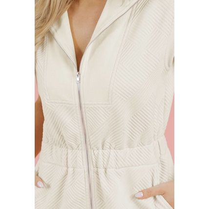 Jet Stream Textured Zipped Front V Neck Collared Casual Romper