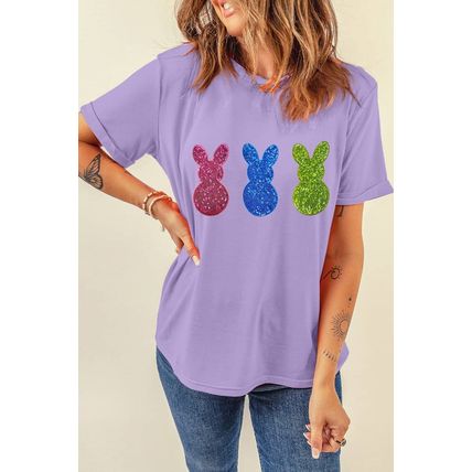 Wisteria Easter Shiny Bunny Graphic Crewneck T Shirt