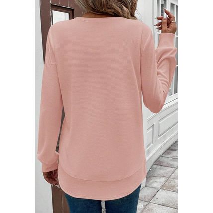 Gossamer Pink Rounded Hem Waffle Long Sleeve Top