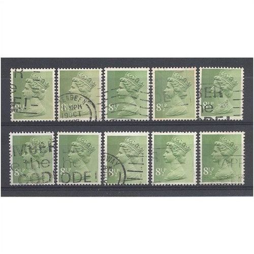 BULK STOCK.8 1/2p Yellowish Green x 10.Type Unchecked.Fine Used.nb12i