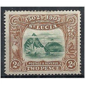 St Lucia 1902 SG63 2d Green & Brown Mounted Mint .. .
