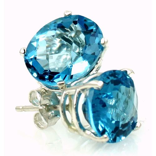Swiss Blue Topaz, 925 Sterling Silver Post Earrings, SE102