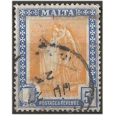 Malta 1922 SG137 5/- Orange-Yellow & Bright Ultramarine Good/Fine Used .. ..