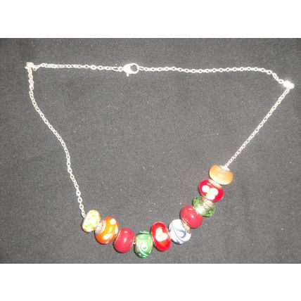 Fun euro bead necklace red orange blue white fun different necklace