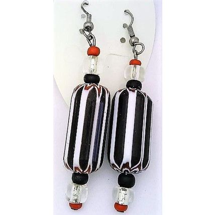 Black White Glass Bead Dangle Earrings