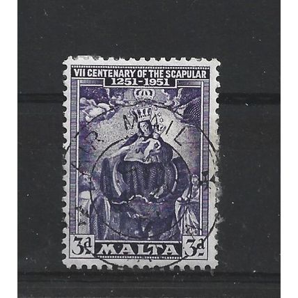 Malta.SG259 3d Our Lady of Mount Carmel (Violet).Fine Used.Apr25a