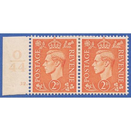 GB KGVI 1938 2d ORANGE SG465 MOUNTED MINT PAIR CONTROL O44 32 WITH DOT