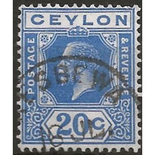 Ceylon 1921 SG350 20c Bright Blue Wmk MSCA Fine Used . .