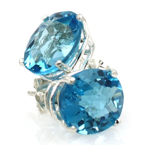 Swiss Blue Topaz, 925 Sterling Silver Post Earrings, SE102