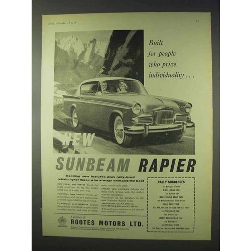 1959 Sunbeam Rapier Car Ad - Prize Individuality