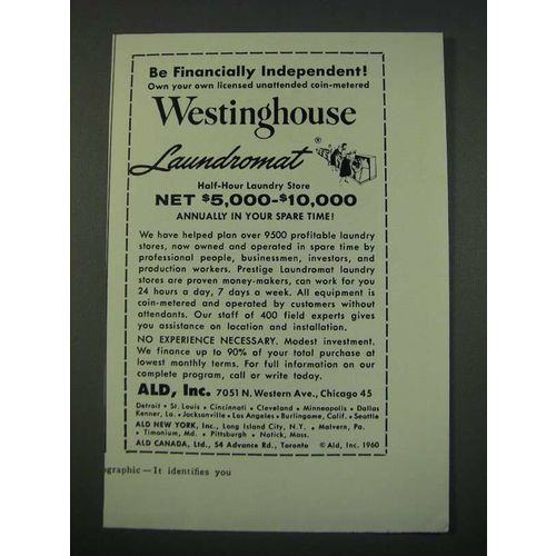 1960 ALD, Inc. Westinghouse laundromat Ad - Be Financially Independent