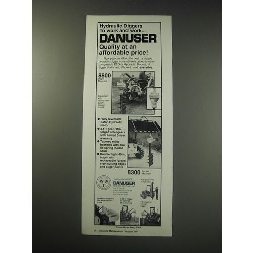 1991 Danuser 8800 & 8300 Hydraulic Diggers Ad - to work and work