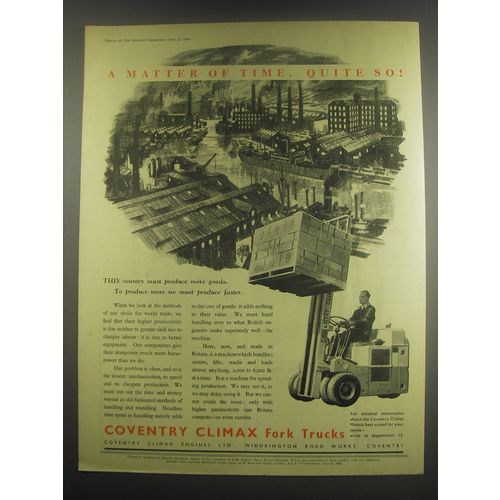 1949 Coventry Climax Fork Trucks Ad - A matter of time. Quite So!