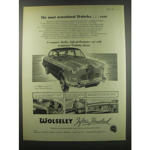 1957 Wolseley Fifteen Hundred Car Ad - The most sensational Wolseley.. Ever