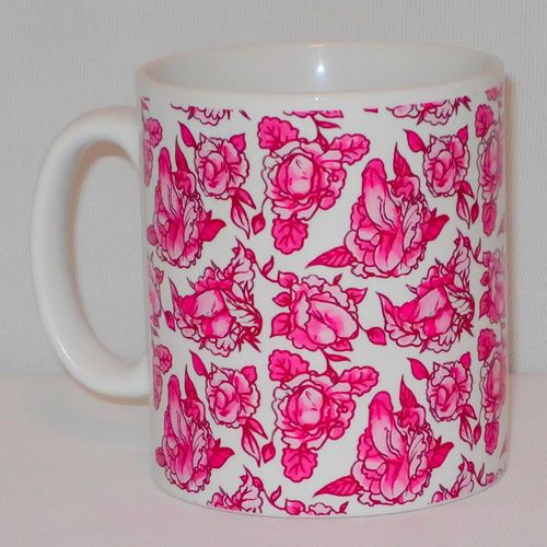 Pink Floral Penis Pattern Mug Funny Willy Cock Girlfriend Boyfriend Lover Gift