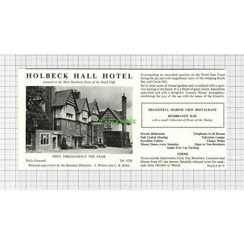 C2925) Holbeck Hall Hotel Scarborough Huntsman Chubb Ye Olde Ivy House - 1969