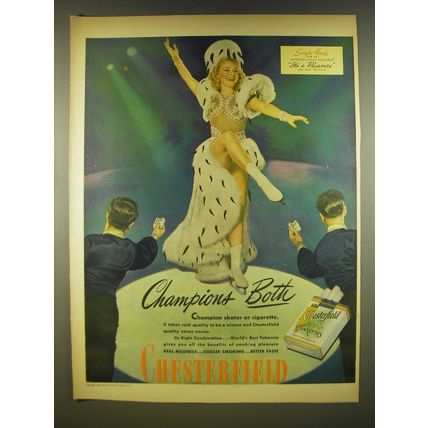 1945 Chesterfield Cigarettes Ad - Sonja Henie - Champions Both