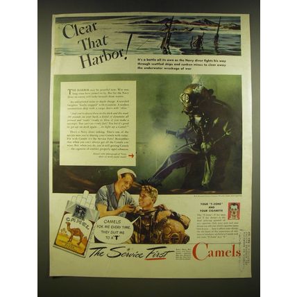 1945 Camels Cigarettes Ad - Clear that harbor!