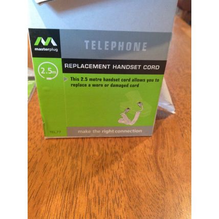30 PACKS MASTERPLUG REPLACEMENT WHITE HANDSET CORD 2.5m Brand New & Packaged