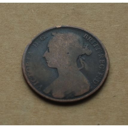 1893 Queen Victoria Totally Uncleaned 1d One Penny With Nice Dark Tone Bun Head