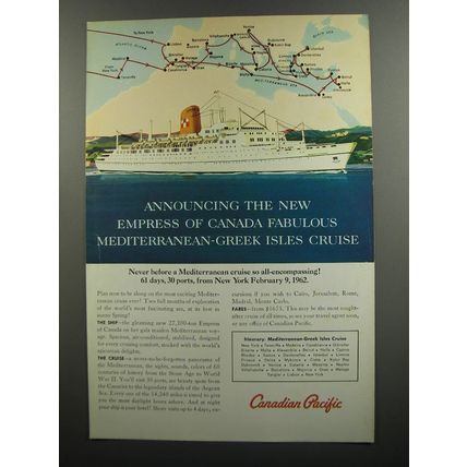 1961 Canadian Pacific Cruise Ad - Announcing the new empress of Canada