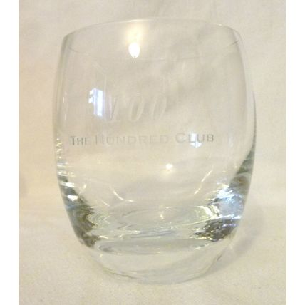 RARE PAIR OF 2 100 THE HUNDRED CLUB ETCHED ROUNDED WHISKEY GLASS TUMBLER