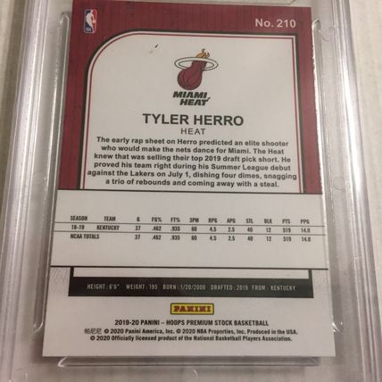 2019-20 NBA Hoops Miami Heat Tyler Herro Rookie Card #210 GMA MT 10.0 Slab