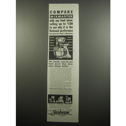 1933 Sunbeam Mixmaster Food Mixer Ad - Compare Mixmaster with any food mixer