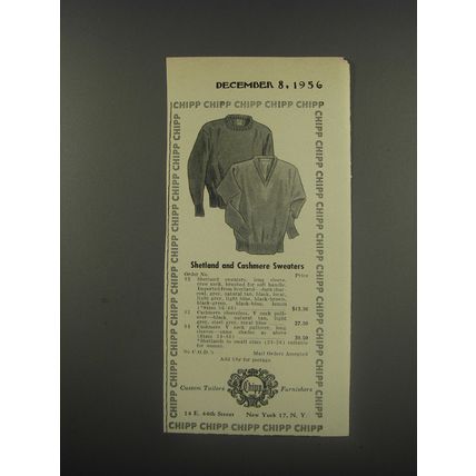 1956 Chipp Fashion Ad - Shetland and Cashmere Sweaters
