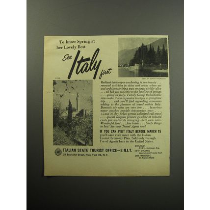 1957 Italian State Tourist Office Ad - To know spring at her lovely best