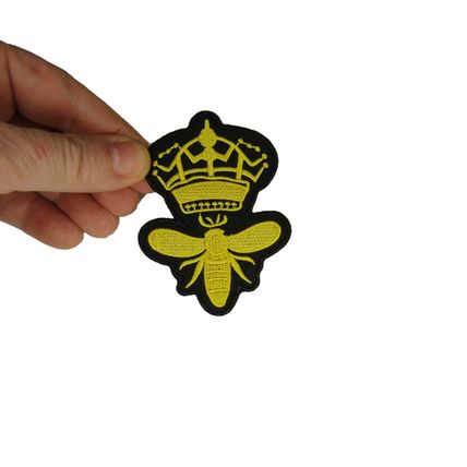 Iron On Patch Bee Queen Crown Badge Sew Embroidered Royal 6cm x 8cm Golden P453