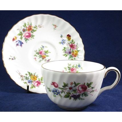 Minton Marlow Bone China Floral Cup & Saucer Set, Wreath Backstamp, Unused Cond!