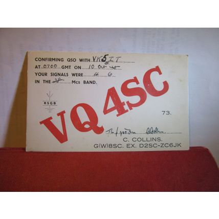 VQ4SC used QSL card NAIROBI KENYA 1948 =