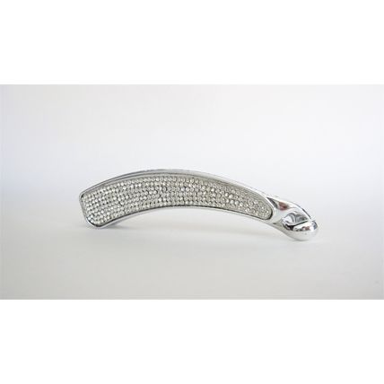 Rounded silver acrylic sparkly banana hair claw clip with rhinestones