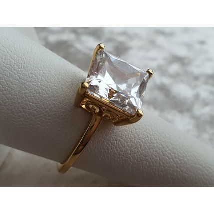 9.24ct Princess Solitaire Ring Made With Swarovski Zirconia Sz O½ Gold on Silver