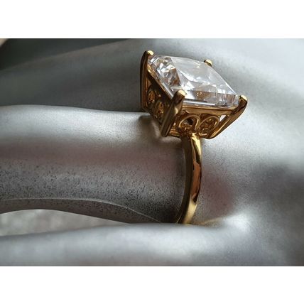 9.24ct Princess Solitaire Ring Made With Swarovski Zirconia Sz O½ Gold on Silver