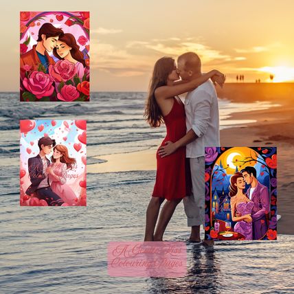 A Gentle Kiss Romantic Colouring PDF Digital Download Pages