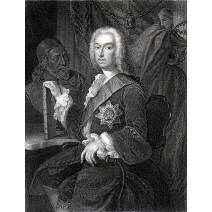 RICHARD BOYLE, EARL OF BURLINGTON 1835 Mote - George Knapton ANTIQUE ENGRAVING