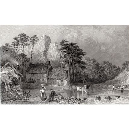 THIRLWALL CASTLE 1839 Samuel Lacey - Thomas Allom ANTIQUE ENGRAVING
