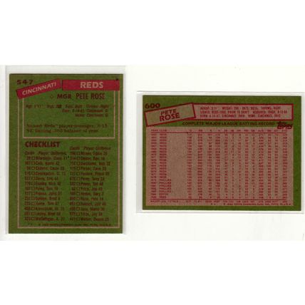 Two 1985 Topps Pete Rose cards #547 & #600 - Reds