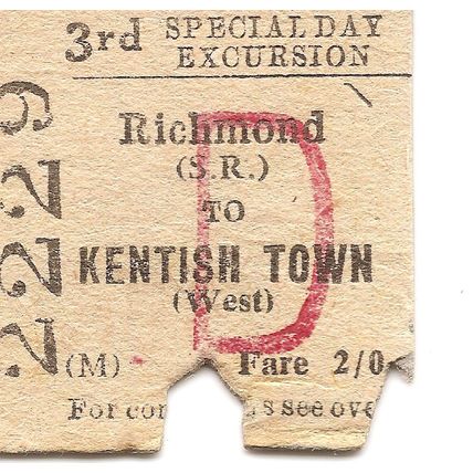 B.T.C. Edmondson Ticket - Richmond (S.R.) to Kentish Town West