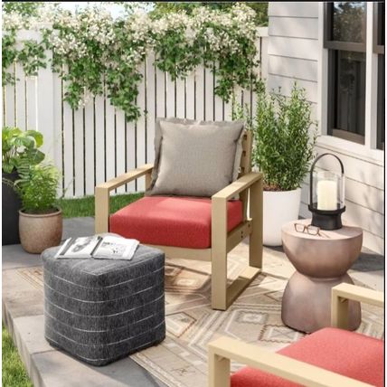 18"x18" Outdoor Patio Pouf Charcoal Dash - Threshold