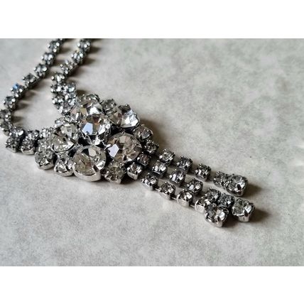 Rhinestone Cascade Necklace, Vintage Silver Tone Glamour, Cluster Pendant Drop